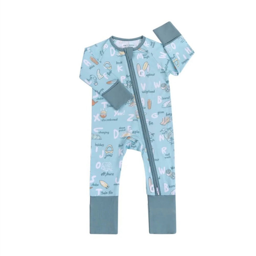 Coco Moon - Surfing ABCs Bamboo Coverall - 9-12 months